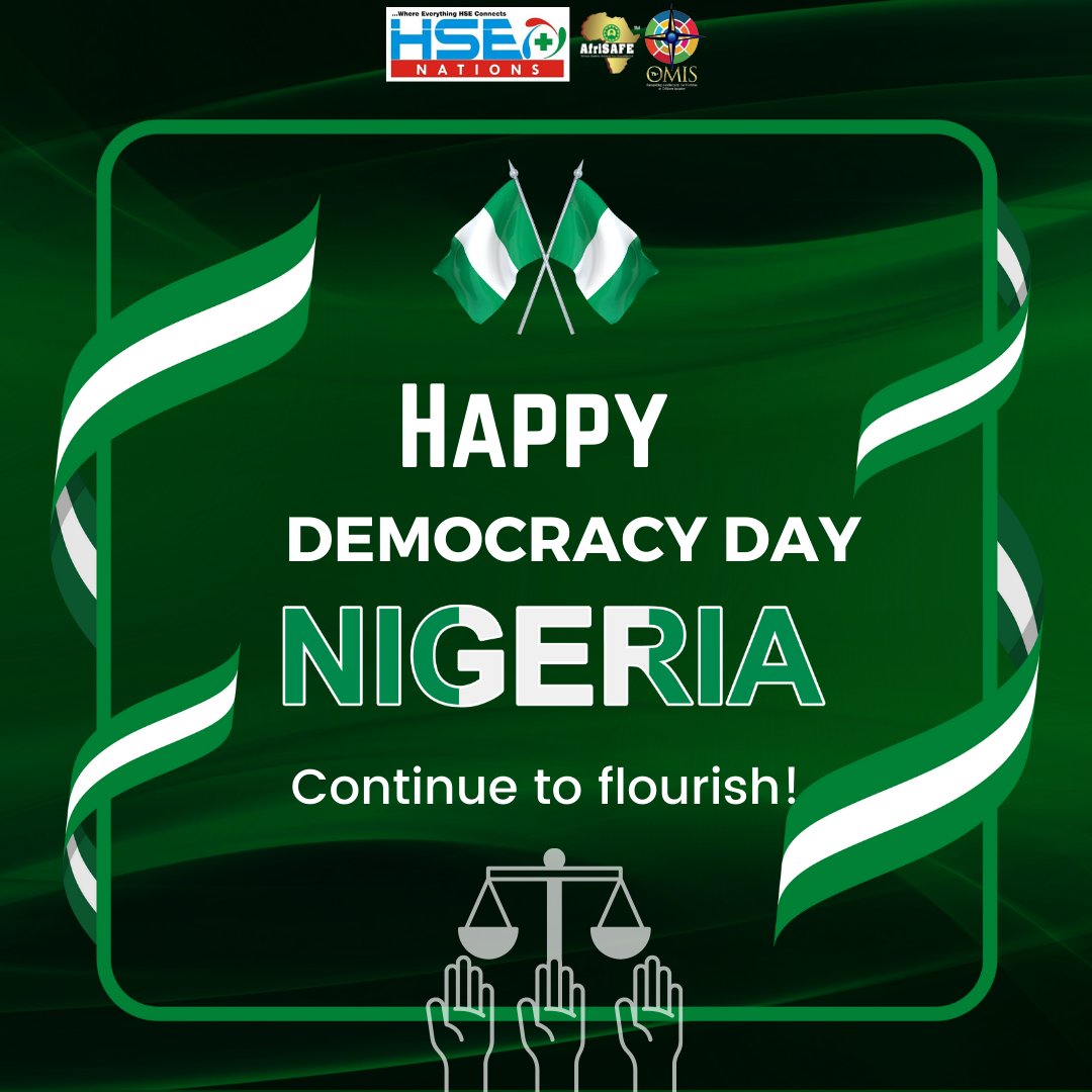 🇳🇬 Celebrating the spirit of freedom and unity!

Today, we celebrate the strength of unity, the power of our voices, and the beauty of freedom. 

Happy Democracy Day, Nigeria! 🇳🇬

#DemocracyDay #Nigeria #June12 #HSENations #AfriSAFE #TheOMIS