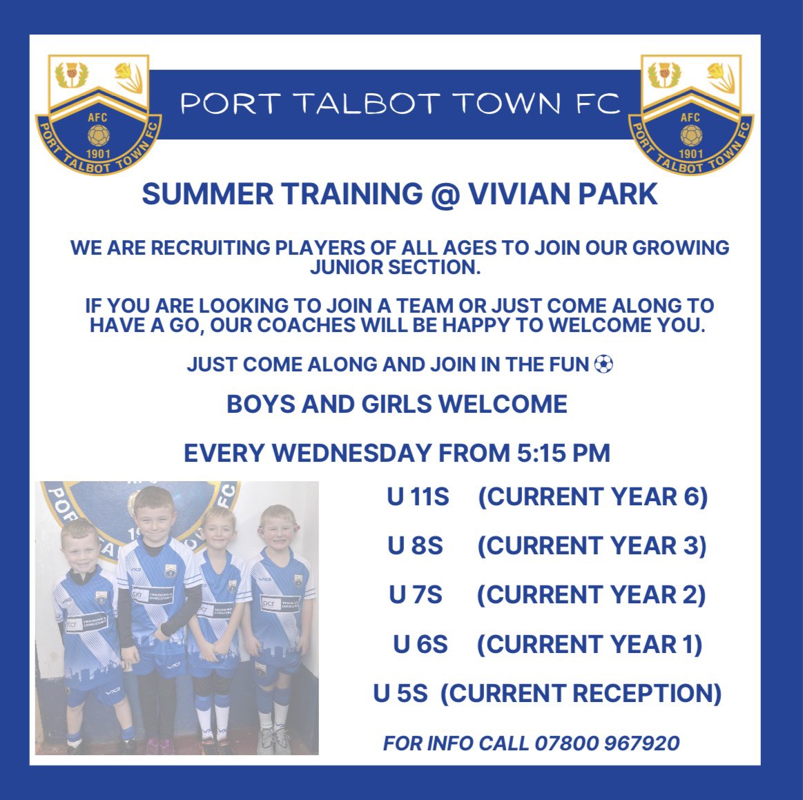 Summer training at Vivian Park every Wednesday ⚽️  All welcome 💙