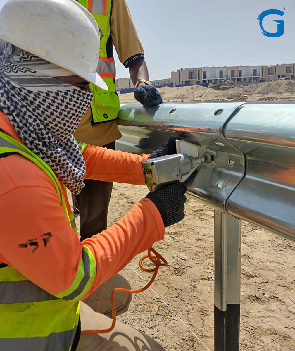As part of the successful completion of the "Supply and Installation of Guard Rail Works" project for M/s China National Chemical Engineering and Construction Corporation Seven Middle East at Dubai South, Dubai! #G #guardrailinstallation