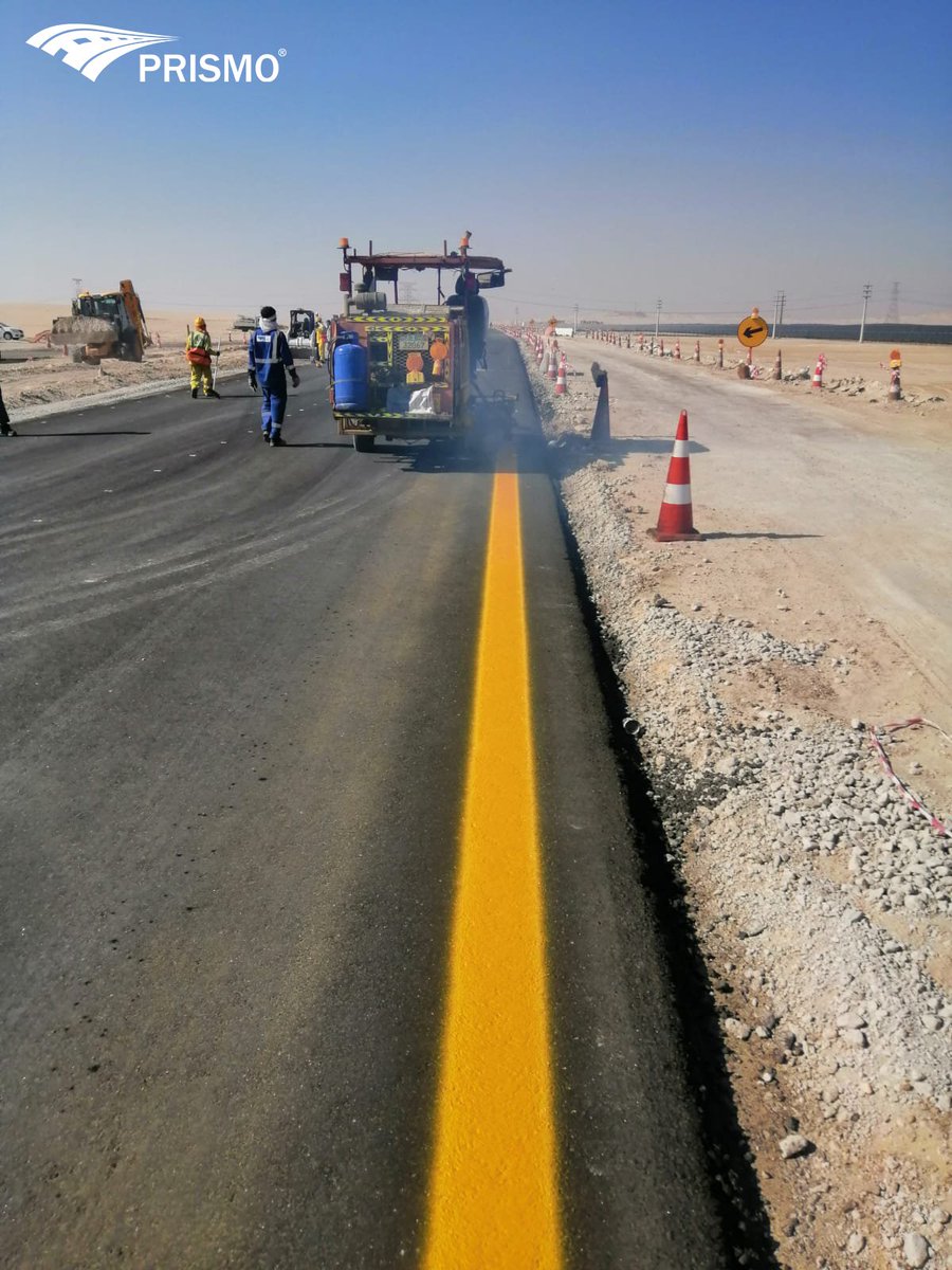 At Al Wathba, our hashtag #PrismoTeam has successfully completed the road marking project with the precision of our Hoffman Road Marking machine. A heartfelt thank you to our Injaz client for placing their trust in our products and services. 
#Prismo #saber #G #Injaz #roadmarking