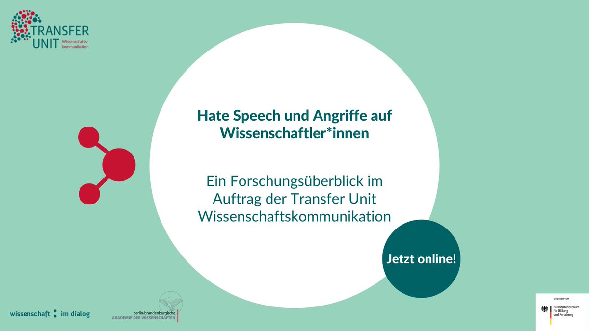 Jetzt online: der neue Forschungsüberblick der #TransferUnit zum Thema „Hate Speech und Angriffe auf Wissenschaftler*innen”
transferunit.de/thema/hate-spe…
Im 🧵 geben wir Einblicke in mögliche Folgen von Hasskommentaren und zu Unterstützungsangeboten. 1/9
#Hatespeech #Wisskomm