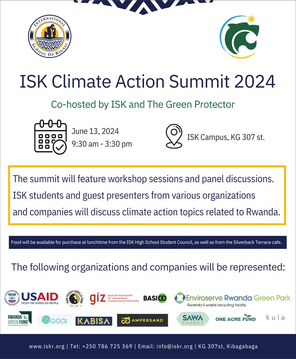 Tomorrow’s the big day! We’re excited to co-host this event with <a href="/ISK_Kigali/">International School of Kigali</a> at the ISK Campus.Students will discover green initiatives by various companies and organisations dedicated to sustainable development. Join us for a day of learning and inspiration! #GreenDevelopment