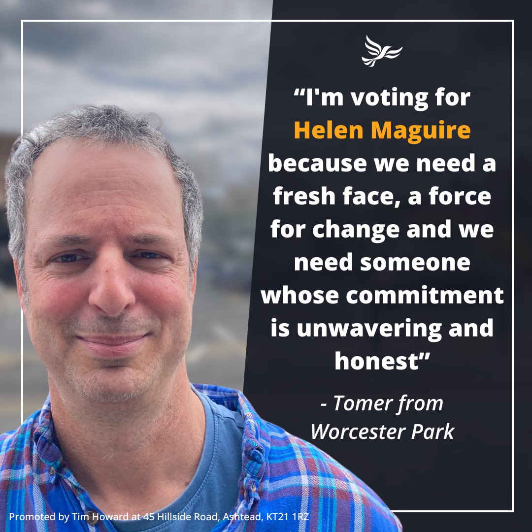helenmaguiremp's tweet photo. Tomer from #WorcesterPark says:

"I'm voting for Helen because we need a fresh face, a force for change and we need someone whose commitment is unwavering and honest."
Thank you Tomer 🙏🔶
#ReasonsToVote #VoteLibDem #ForAFairDeal #TimeForChange #Epsom #Ewell #Ashtead #Leatherhead https://t.co/u3z8pCLGXE