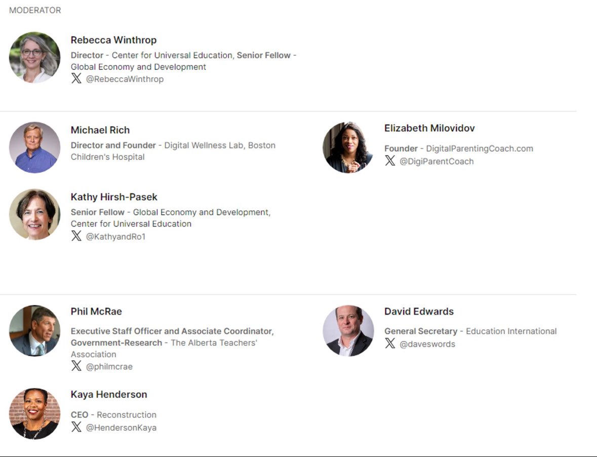 philmcrae's tweet image. What Knowledge is of Most Worth? 

Today at @BrookingsInst I will talk about: Growing Up Digital (GUD) Alberta, May 2024 Smartphone Prohibition &amp;amp; AI in Education. brookings.edu/events/screens… @wef @_HumanChange @albertateachers #healthyscreentime #abed #edchat