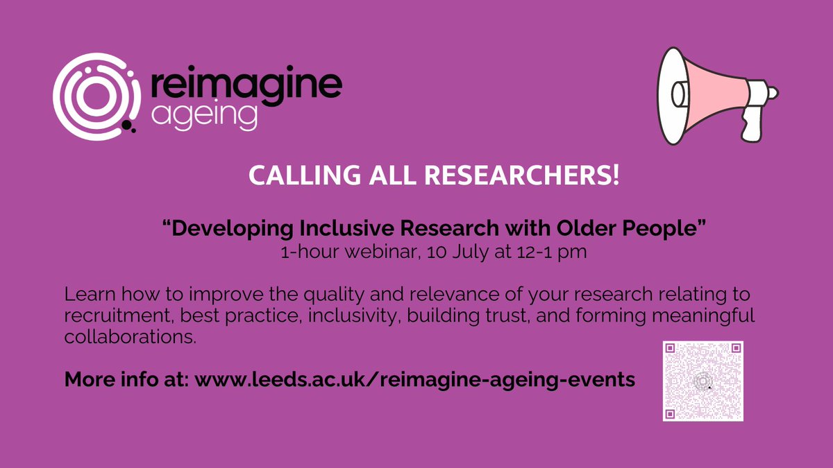 We're back with yet another online event focusing on how to best include older people in your research.

Secure your place via Eventbrite: eventbrite.com/e/developing-i…

#olderpeople #inclusiveresearch #ageingresearch #interdisciplinaryresearch