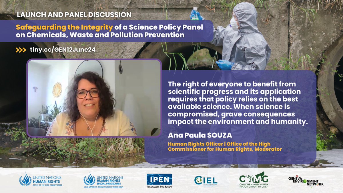 GENetwork's tweet photo. @UNHumanRights @SRtoxics @S_N_N_1 @ToxicsFree @cymgunep @EWCoalition @MisionMexOI @kritz_joey @ciel_tweets @therese_my Chairing the discussion, Ana Paula Souza presents the information note of @UNHumanRights for #SPPCWP #OEWG3 highlighting that the #RightToScience will protect the #ConflictsOfInterests. https://t.co/o2BlrtXdzs