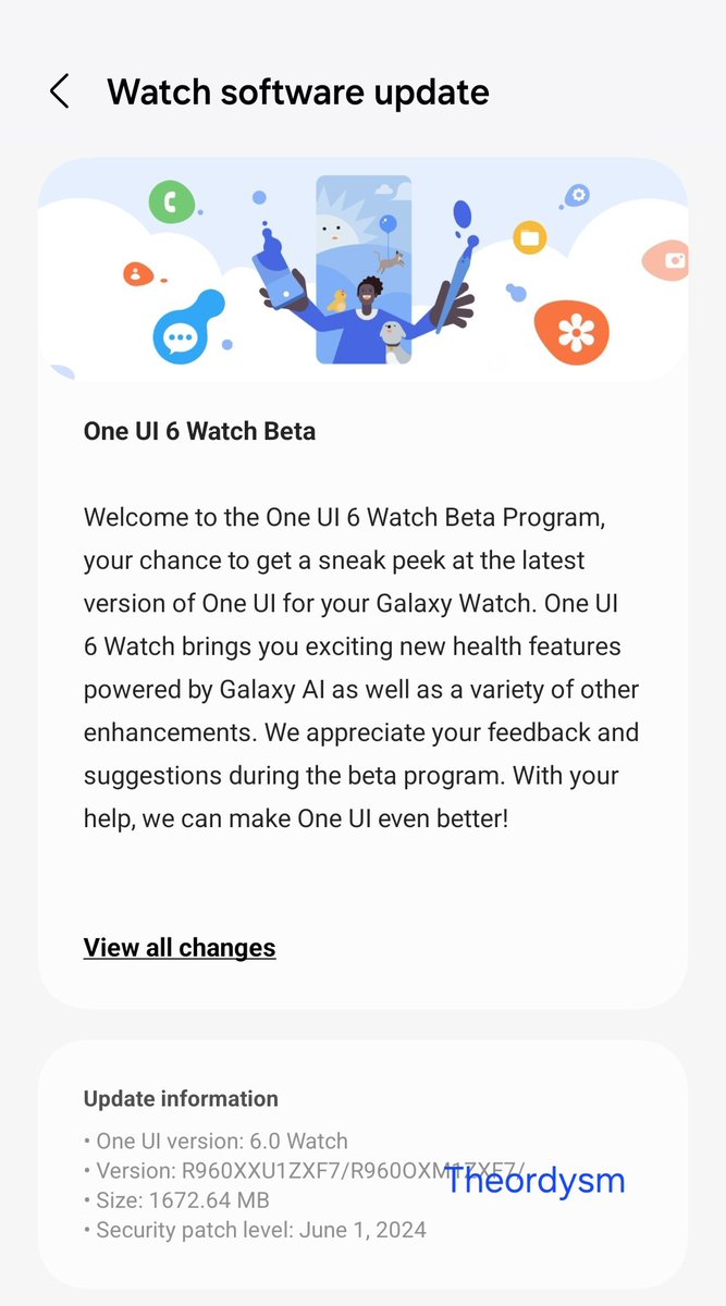 theordysm's tweet photo. First One UI 6 Watch Beta 1 (ZXF7) for Watch 6: ~1.5GB

#OneUIWatch https://t.co/mXDdcfxrOp