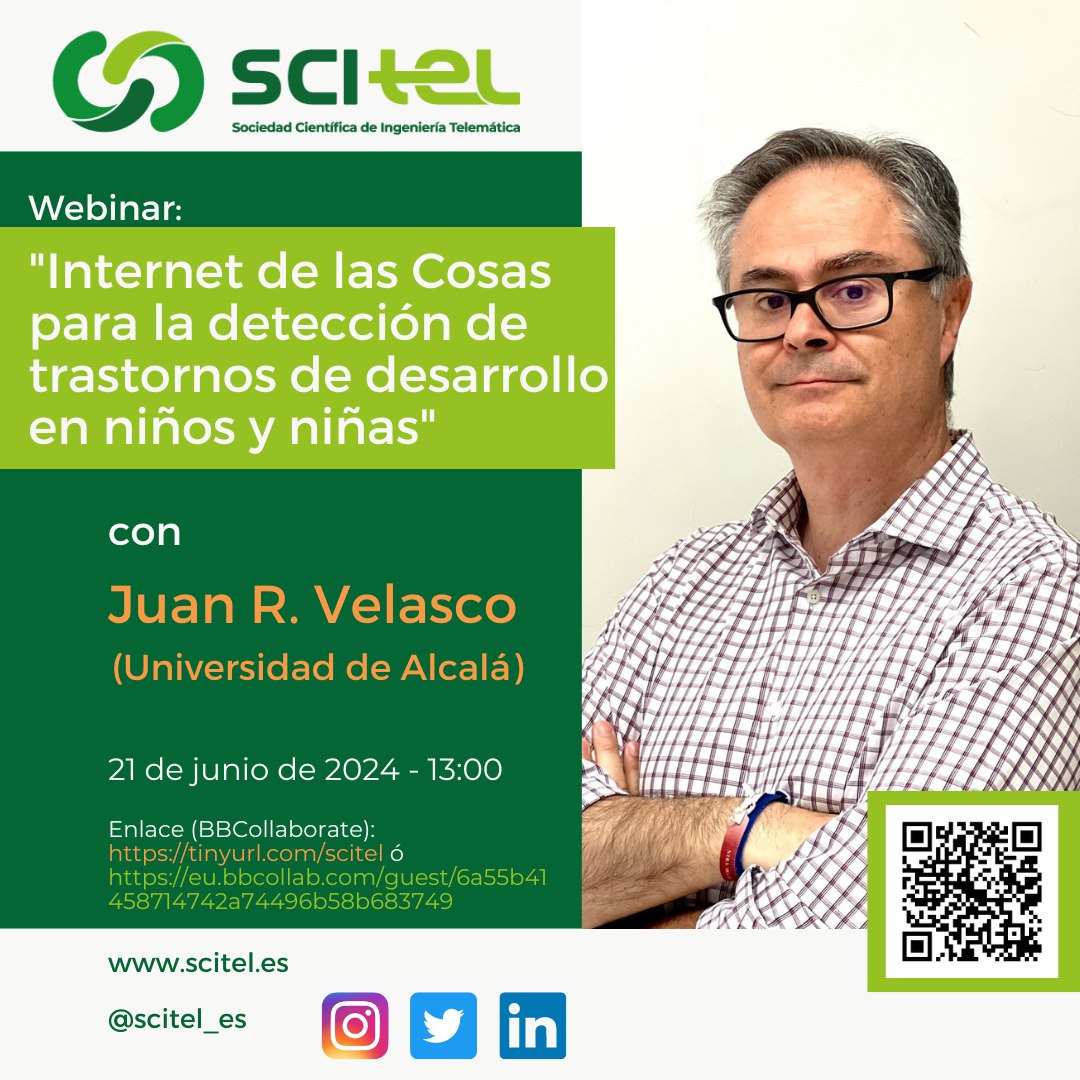 ¡La ingeniería telemática se puede aplicar a infinitos ámbitos! 🤩 

Como muestra de ello, el próximo 21 de junio a las 13:00 os ofrecemos un webinar en el que Juan R. Velasco (Catedrático de Ingeniería Telemática de la Universidad de Alcalá <a href="/UAHes/">Universidad Alcalá</a>) nos presentará cómo aplicar...