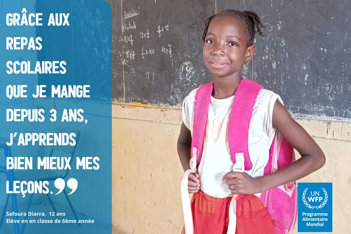 #Mali 🇲🇱 1ère de sa classe, Safoura fait👩‍🎓la 6ième année à l'école du village de #Sanando à #Ségou soutenue par <a href="/WFP_Mali/">WFP Mali</a>.

✨En plus de se délecter des repas scolaires 🍚, ils lui permettent de mieux apprendre ses leçons et fournir de belles performances scolaires.
🇪🇺🇩🇰🇳🇴🇯🇵 🇱🇺🇮🇹