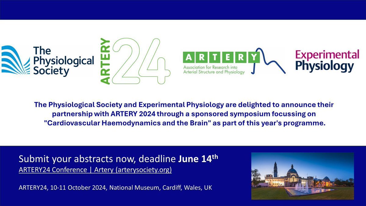 We are delighted to partner with <a href="/ArterySociety/">ARTERY Society</a> for #Artery2024! @ThePhysoc members can register at a discounted rate. Submit your abstract by 14 June. 

📆10-11th October 2024
📍Cardiff, Wales
Find out more about the conference here:
buff.ly/3Rotubu