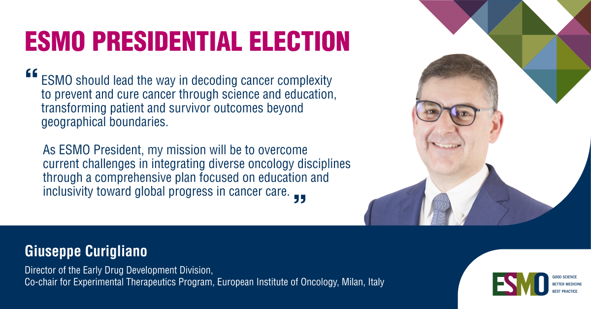 ESMO - Eur. Oncology (@myesmo) on Twitter photo ESMO is pleased to share the ESMO Presidential Election election results:
<a href="/curijoey/">G Curigliano MD PhD</a> (Italy) will be the ESMO President 2027-2028 and will join the ESMO Executive Board on 1 January 2025 as President-Elect.
👉ow.ly/Si8g50SgGlQ ESMO is pleased to share the ESMO Presidential Election election results:
<a href="/curijoey/">G Curigliano MD PhD</a> (Italy) will be the ESMO President 2027-2028 and will join the ESMO Executive Board on 1 January 2025 as President-Elect.
👉ow.ly/Si8g50SgGlQ