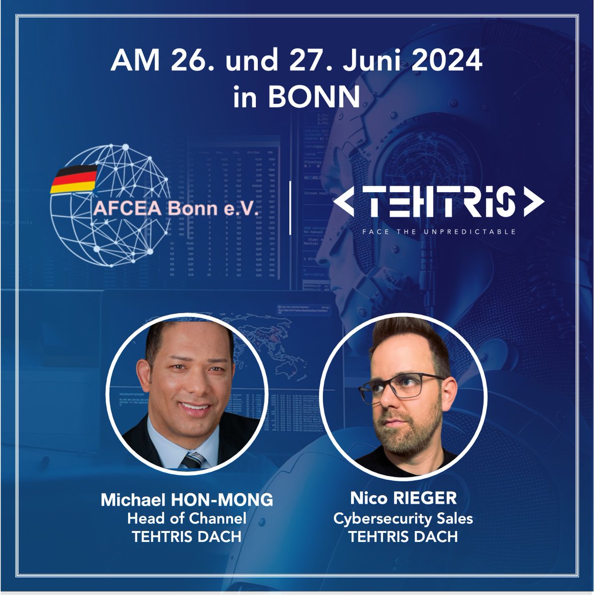 TEHTRIS wird auf der <a href="/AFCEABonn/">AFCEA Bonn e.V.</a> vertreten sein🚀
 
📅 26. &amp; 27. Juni
📍 Stand S61, Saal New York/Genf, World Conf Center
 
Entdecken Sie unsere TEHTRIS XDR AI PLATFORM, um Ihren Schutz vor #cyberattacks #ransomware &amp; bösartigem Verhalten zu verbessern.
 
🔵prosoft.de/service/verans…