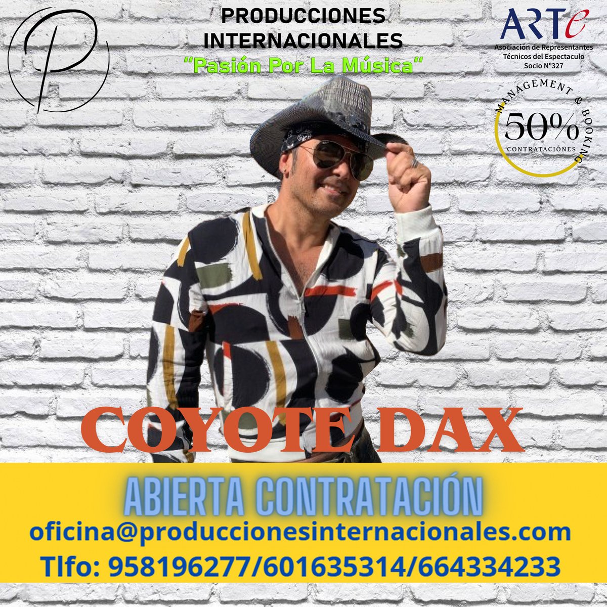 Abierta contratación !!
<a href="/_elcoyotedax_/">Coyote Dax</a> 
Dale a tu gente algo grande para recordar 💯🎵🎶
📩oficina@produccionesinternacionales.com
☎ 958196277/601635314/664334233