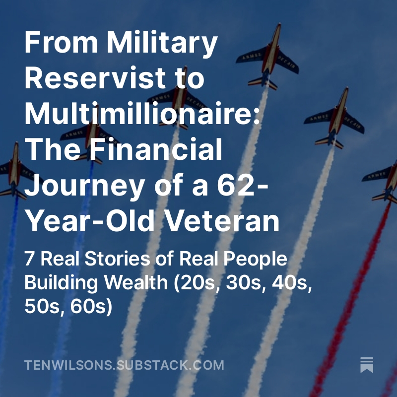 7 net worth updates:

$103,110 net worth - 28 year-old
$402,000 net worth - 34-year-old
$1,020,000 net worth - 35 year-old
$1,200,000 net worth - 38-year-old
$1,725,000 net worth - Early 40s
$2,327,966 net worth - 58 year-old
$5,300,000 net worth - 62-year-old