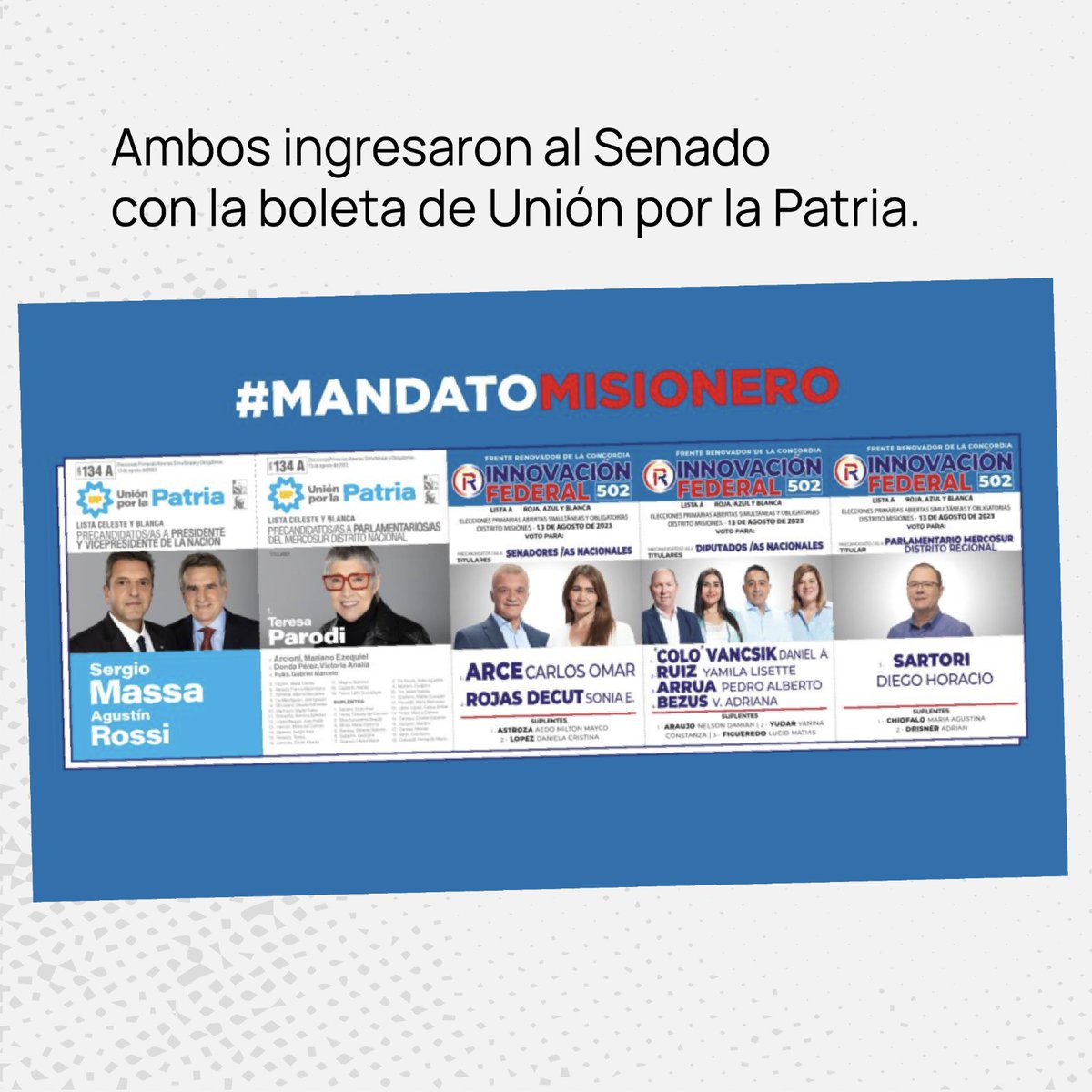 MisionesCampora's tweet photo. Los senadores misioneros que ingresaron con la boleta de Unión por la Patria tienen el deber de responder al pueblo que los votó: quienes no eligieron el proyecto de Milei.

Debemos frenar la Ley Bases.— 🇦🇷 https://t.co/5zG8fokOul