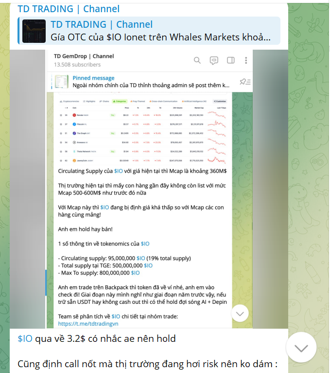 tdcryptovn's tweet photo. Giveaway 5 suất token $IO @ionet (số lượng chưa tiết lộ nhưng sẽ không nhỏ, team sẽ giữ kín để cho ae bất ngờ)

🔷 Cách tham gia: 

1⃣ Like + Quote tweet lại post này kèm theo bức ảnh reward mà anh em nhận được từ phase 3 từ Backpack+ tag @Backpack_VN trên bài đăng
2⃣ Cmt 1 số may mắn dưới post này + tham gia https://t.co/B5AShK3EnZ
3⃣ Tham gia https://t.co/H4zM4MKVXM

🔷Note: Anh em đăng kí dưới link @tdgemdrop ngoài việc được hoàn fee thì cũng sẽ được tham gia các GA riêng từ TD GemDrop!

🔷Link đăng kí Backpack: https://t.co/FIMvL0Z2Aj

🔷Về Backpack anh em có thể đọc lại post này: https://t.co/80O8cZh5B8

Trade Backpack qua các phase trước giờ vẫn không lỗ, mỗi phase đều được team hoàn fee + drop từ Backpack + tham gia các event GA riêng từ team, không như $ZK 👻 (tích luỹ volume trên sàn + điểm cộng là Backpack chưa ra token và được Solana support khá mạnh)

$IO đang sắp tiến đến 5$!