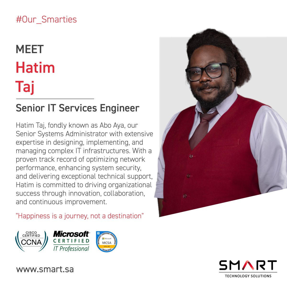 SmartTechSA's tweet photo. We are incredibly proud to have Hatim on our team.👏🏻 
His dedication and expertise are invaluable to our success.🌟 
Keep up the amazing work, Hatim!   
Drop your favorite emoji to show your support! ⬇️

  #SMART #ourSmartie #meet_our_people #smarties_success #TechExcellence https://t.co/M065Xshlsg