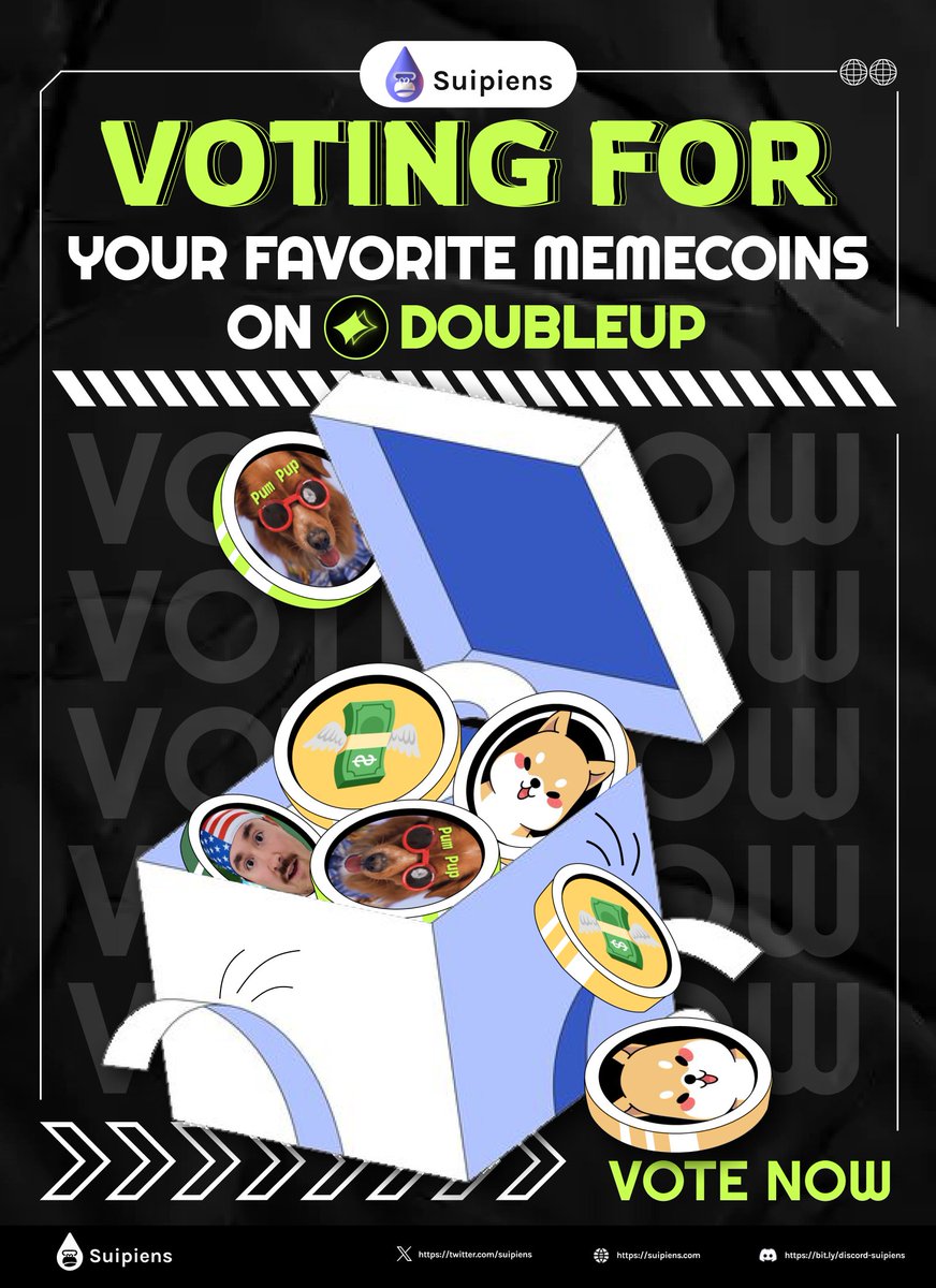 suipiens's tweet photo. 🔥 The heat of @doubleup_app is hotter than ever. It’s a fresh spark for the #Sui ecosystem during this tough time.

🗳️ To spread memecoin culture across Sui eco, @suipiens will host a second Voting Campaign for top memecoins on @doubleup_app — which are already listed on Cetus.

How to join:

🔹 Like 🩷 + Repost 🔁
🔹 Comment to hype your coin.
🔹 Vote for your favorite memecoin below.

🏆 We'll pick 10 lucky winners who voted for the winning memecoin, and surprise rewards await you tomorrow! 
(It could be $PUP Airdrop 🪂 , who knows 👀)

Don't miss your chance to shill your bag & earn rewards!

📅 Event Period: 3 Days from now

📩 Vote now! 👇

#Sui #Suipiens