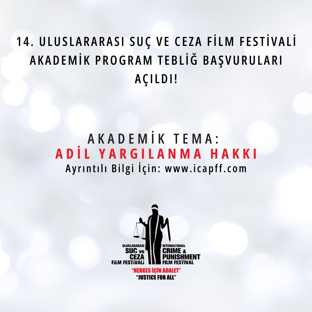USCFF's tweet photo. 14. Uluslararası Suç ve Ceza Film Festivali Akademik programının teması “Adil Yargılanma Hakkı” olarak belirlenmiştir. 
Ayrıntılar için www. https://t.co/pr6g0KidKD

#icapff #icapff2024 #uscff #uscff2024 #HerkesiçinAdalet #JusticeforAll https://t.co/MUrBsEPEqJ