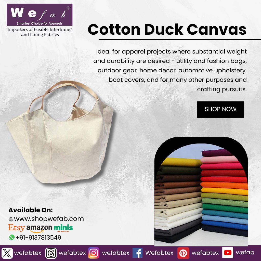 wefabtex's tweet photo. Discover the Durability and Versatility Of Cotton Duck Canvas🧵🎨
Renowned for its strength and versatility, our cotton duck canvas is ideal for a wide range of applications.

Shop now: https://t.co/zip12kjlSq
Visit our website: https://t.co/8PzN8QBcpu

#shopwefab #cottonfabric https://t.co/JqEtRmhNuz