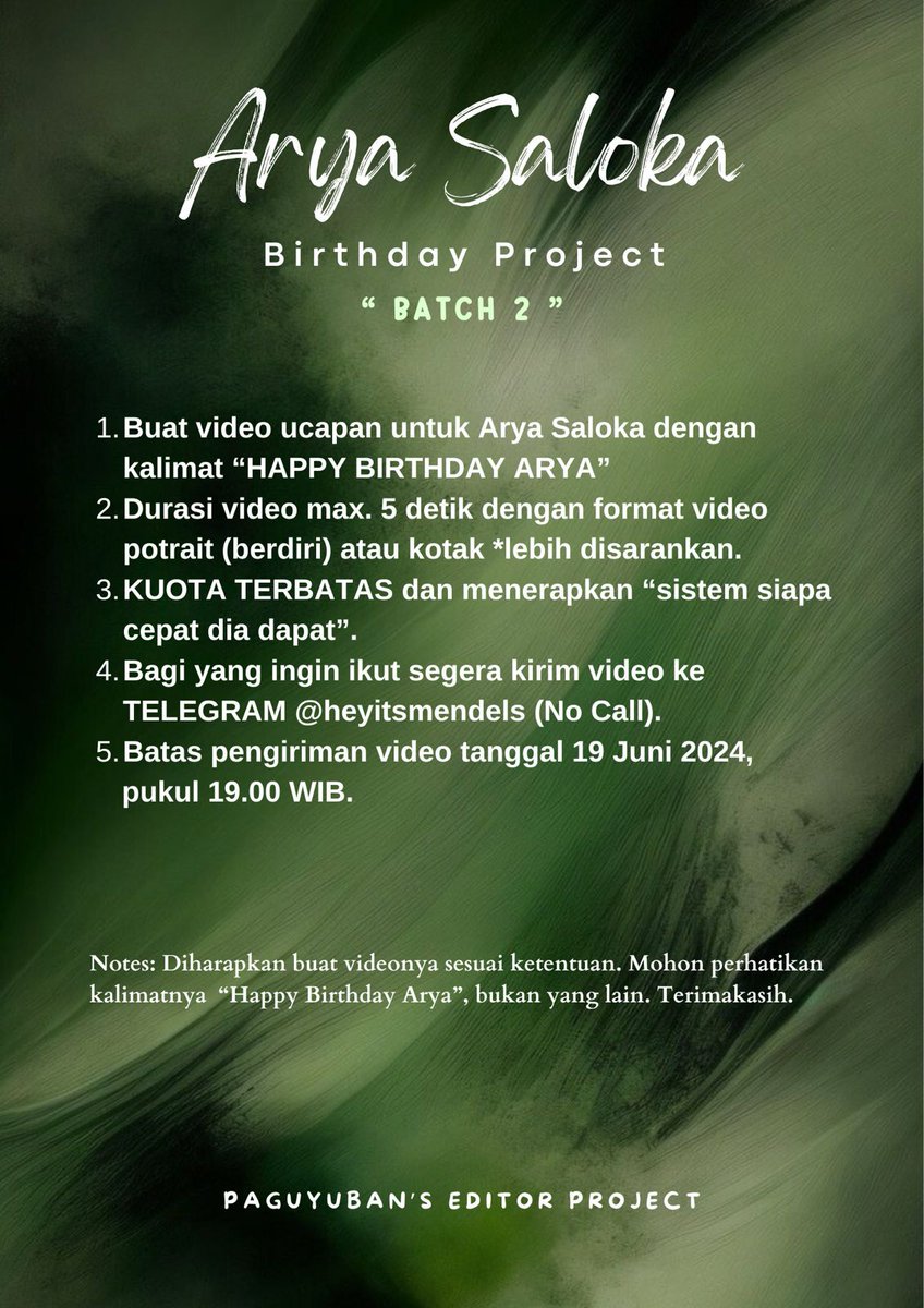 paguyubaneditor's tweet photo. CALLS FOR PROJECT📢📢📢
Yuhu,Yang kemarin ketinggalan di Batch 1 ada kabar gembira nih,Ayo buruan daftarkan diri kamu di Batch 2 " SEGERA YA " syarat dan ketentuan bisa di baca di Poster. 🤍
Let’s join with us and set the party🎉
#PENewProject #PaguyubanEditorProject https://t.co/1vS3EzHcSp