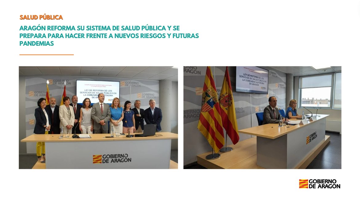 👉Aragón reforma su sistema de Salud Pública y se prepara para hacer frente a nuevos riesgos y futuras pandemias. La actual Dirección General de Salud Pública se convertirá en un organismo público: el Instituto de Salud Pública de Aragón.