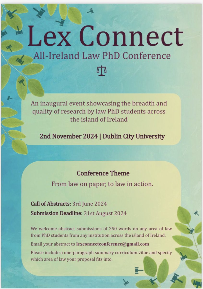 Calling all PhD researchers! Consider submitting an abstract to this fantastic conference! The conference will feature several panels on diverse areas of law, followed by a methodology-focused workshop, an ECR/post-PhD workshop, a plenary session and optional drinks reception.