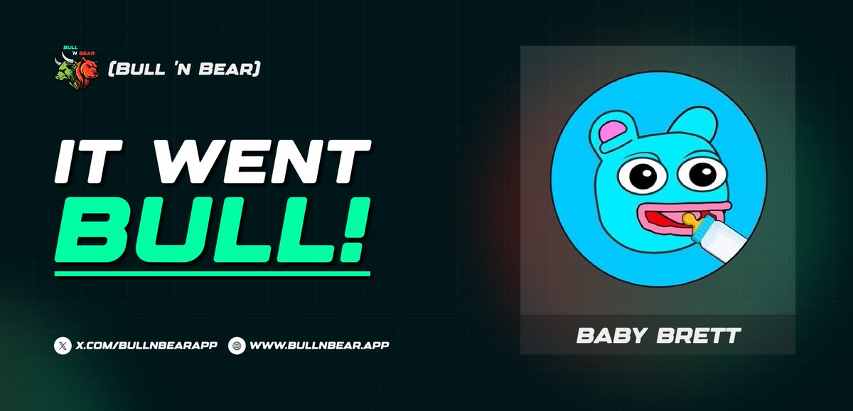 We got the First Bull Project on our dAPP!
 @BabyBrettCoin 

You have won 1,5 BNB for deploying on <a href="/BullNBearApp/">Bull 'N Bear</a> and making it to <a href="/PancakeSwap/">PancakeSwap</a> 
 bullnbear.app/pool/0xd7236c7…

#BabyBrett