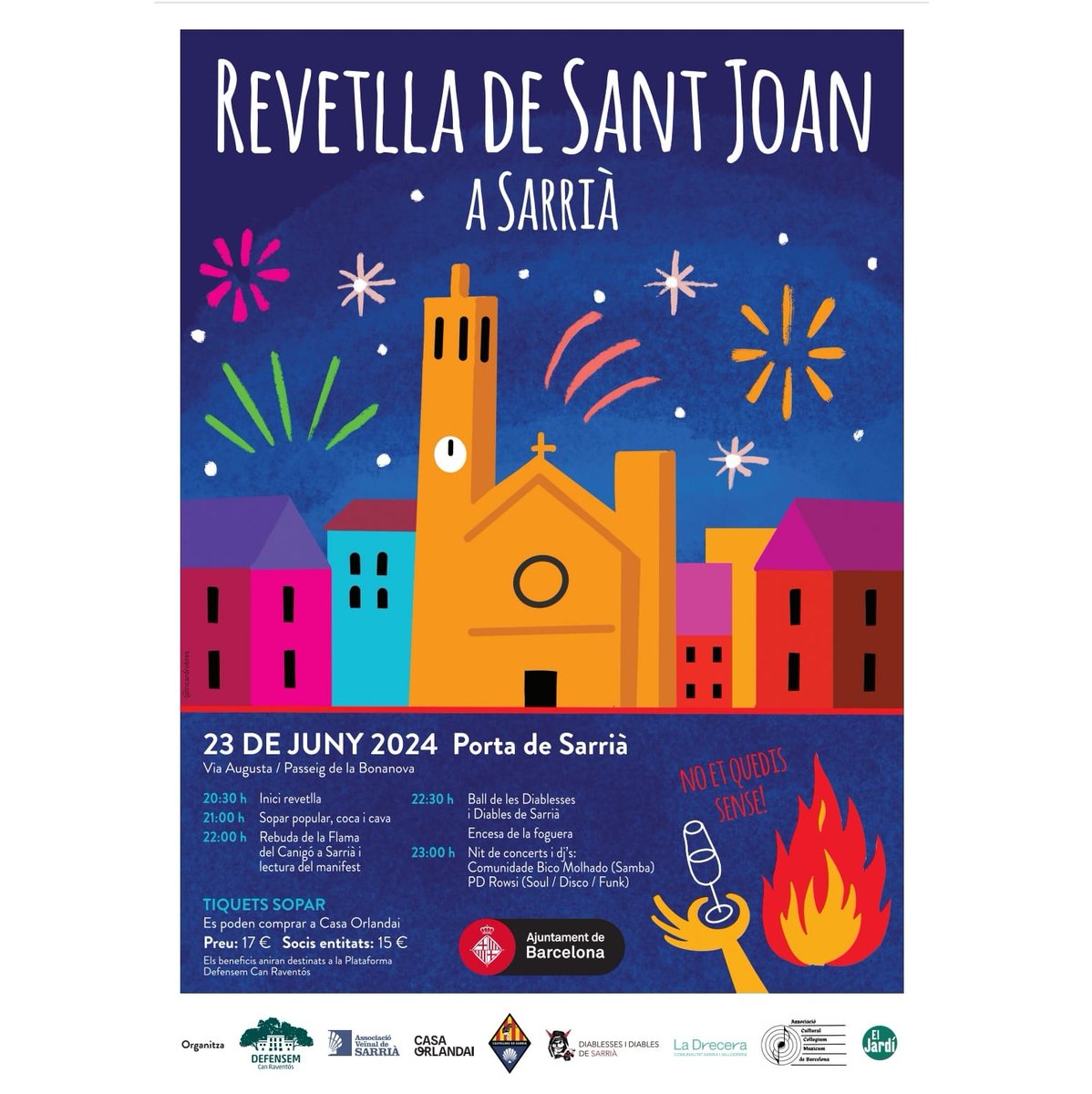 Vols celebrar l'arribada de l'estiu en una revetlla de Sant Joan amb sopar, coca, cava i una de les poques fogueres que hi haurà a la ciutat? Diumenge 23 de juny vine a la Porta de Sarrià! <a href="/Casaorlandai/">Casa Orlandai</a> <a href="/CanRaventos/">Defensem Can Raventós</a> <a href="/AVSarria/">A.V.Sarrià</a> <a href="/CdSarria/">Castellers de Sarrià</a> <a href="/diablessarria/">Diablesses i Diables</a> <a href="/diarieljardi/">El Jardí</a>