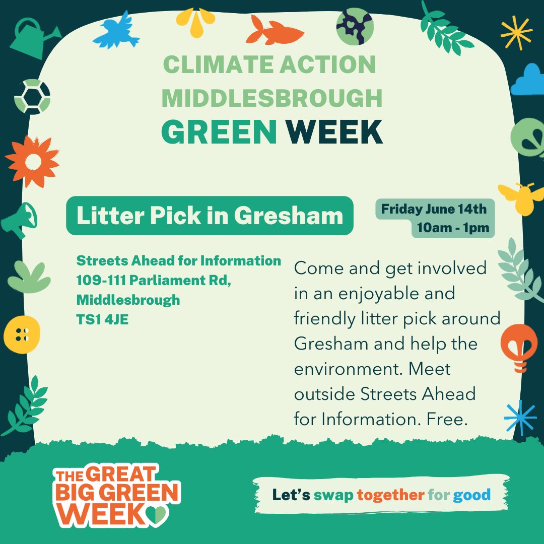 🐓 Some events coming up over the next few days organised by Climate Action Middlesbrough as part of #GreatBigGreenWeek in Middlesbrough. Free to attend 🐣 🐥#swaptogether <a href="/TheCCoalition/">The Climate Coalition</a>