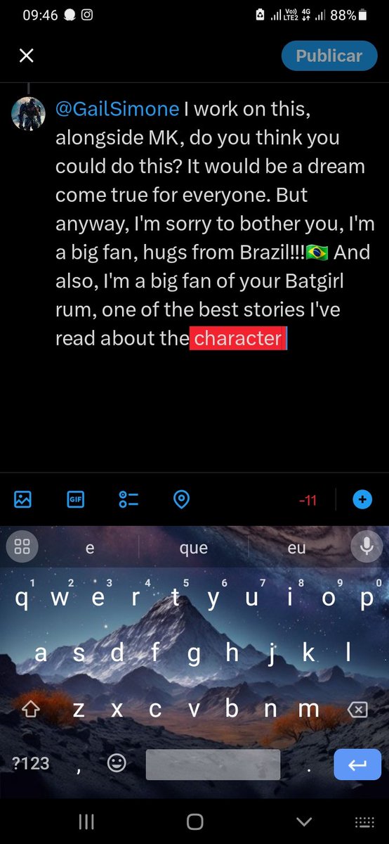 Gabriel53192207's tweet photo. @GailSimone I work on this, alongside MK, do you think you could do this? It would be a dream come true for everyone. But anyway, I'm sorry to bother you, I'm a big fan, hugs from Brazil!!!🇧🇷 And also, I'm a big fan of your Batgirl rum, one of the best stories I've read. https://t.co/lor0YZhgII