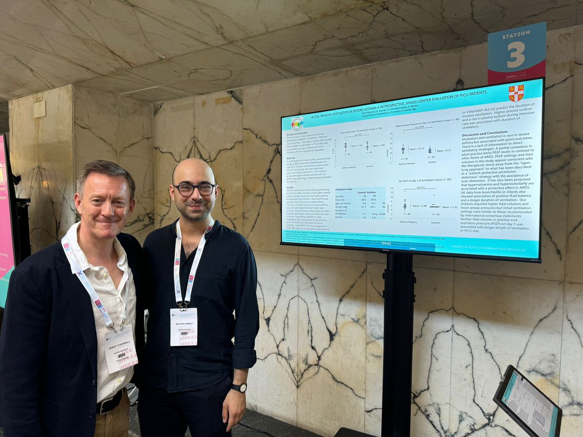 <a href="/cuh_picu/">CUH PICU</a> consultant <a href="/DRODonnellPICU/">R O'Donnell</a> and alumnus <a href="/nelson_kamali/">Nelson Kamali</a> presenting their work on childhood asthma #pedsicu #espnic #espnic2024