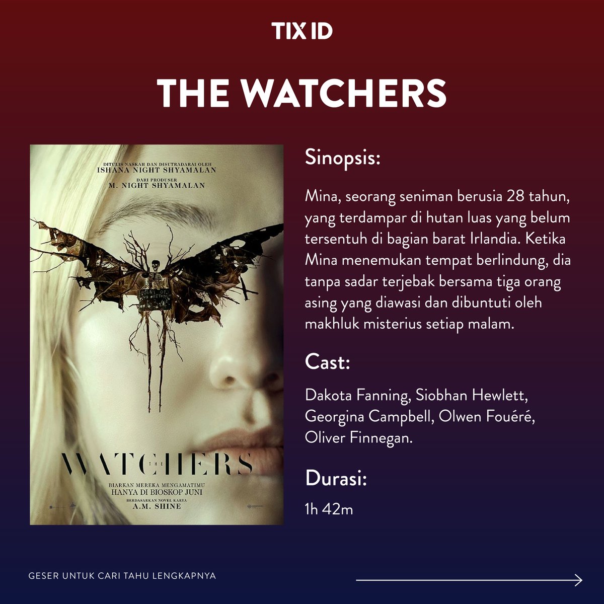 tix_id's tweet photo. Bingung mau cari tontonan seru apa di minggu ini? Ada film-film bergenre thriller yang sayang buat kamu lewatin. Film mana yang mau kamu tonton duluan?
#TIXID #DakotaFanning #TheWatchers #TheStrangersChapter1 #RekomendasiFilm #FilmBaru https://t.co/VepEoCDtOi