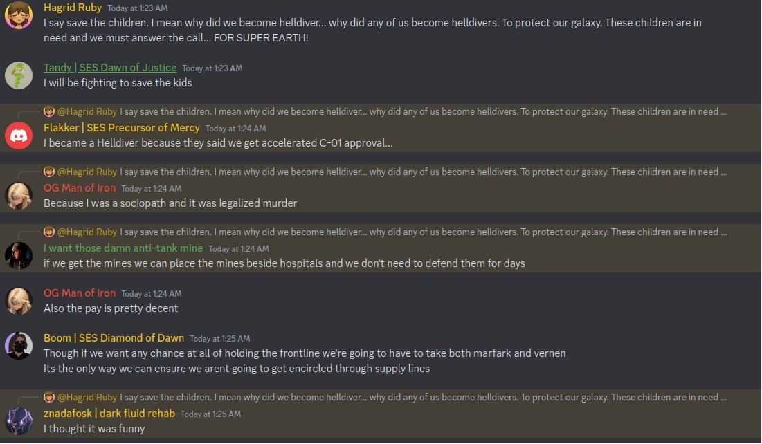 HagridRuby1's tweet image. Every Helldiver has their reason to join #Helldivers2 #SaveTheChildrenFirst #ForDemocracy