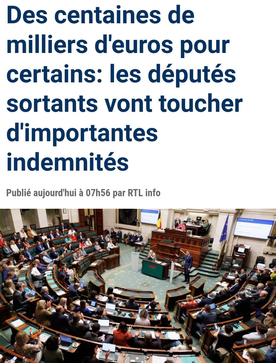 Des centaines de milliers d'euros pour certains : les députés sortants vont toucher d'importantes indemnités.

Les députés remercient les contribuables belges pour leur grande générosité envers eux.

Le mandat politique est un CDD dont la durée est connue dès le départ. 
Il n'y a