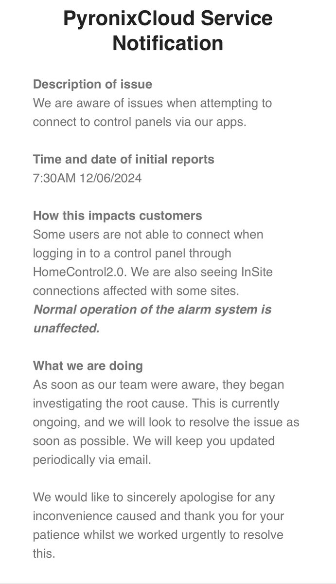 iandunn_matters's tweet image. Some of our customers may be experiencing some issues when using their HomeContol2.0 Intruder alarm app. #Pyronix are currently working on resolving this problem and hope to have this fault rectified very soon.