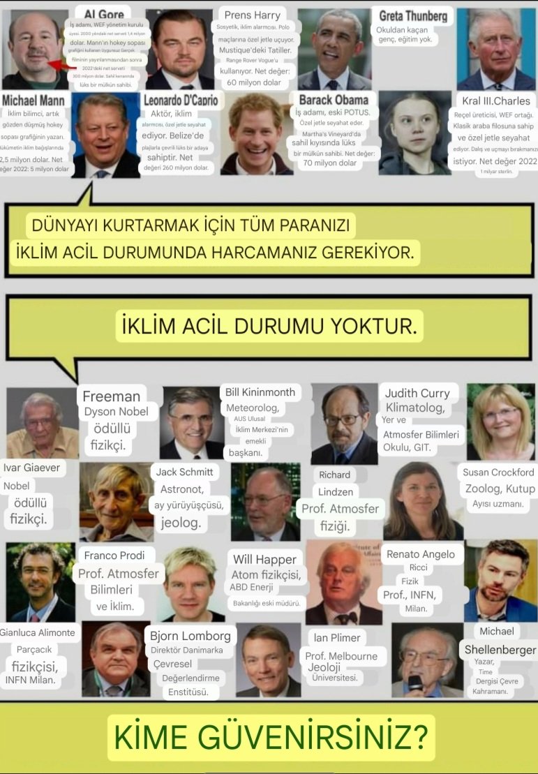 prizma44444's tweet photo. "İKLİM KRİZİ" yok...!
Bu fotoğrafa iyi bakın.
🟧 Bir tarafta siyasetçi, kral, prens, aktörler"
"İklim Krizi" var diyor.
🟩 Diğer tarafta Fizik, Astronomi, Zooloji Profesorleri:
"İklim Krizi" yok diyor.
Siz olsanız kime inanırsınız..?
#KarbonYalanİzi https://t.co/FEAvvDgM1t
