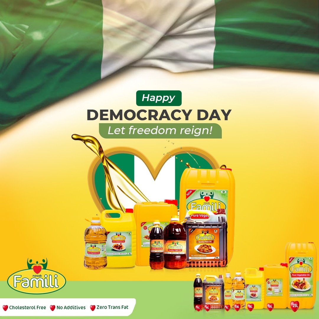 NosakFamili's tweet photo. Happy Democracy Day! 🇳🇬
Let freedom reign and unity thrive.
Celebrate the spirit of democracy with pride.
#FamiliOil #DemocracyDay #Nigeria #FreedomReign #june12th https://t.co/BqHWSXZTKW