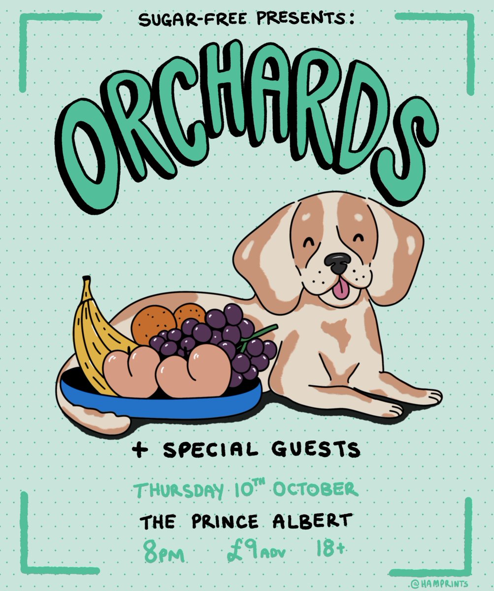 sugarfreeuk's tweet photo. Just a reminder that indie-pop legends @Orchardslive are headlining The Prince Albert in October! Catch them on Thursday 10th Oct, with supports to be announced.

Tickets here: https://t.co/EMVC3KeNeg

Thanks @HamPrints for another sick poster! https://t.co/gVHN9hqkWR
