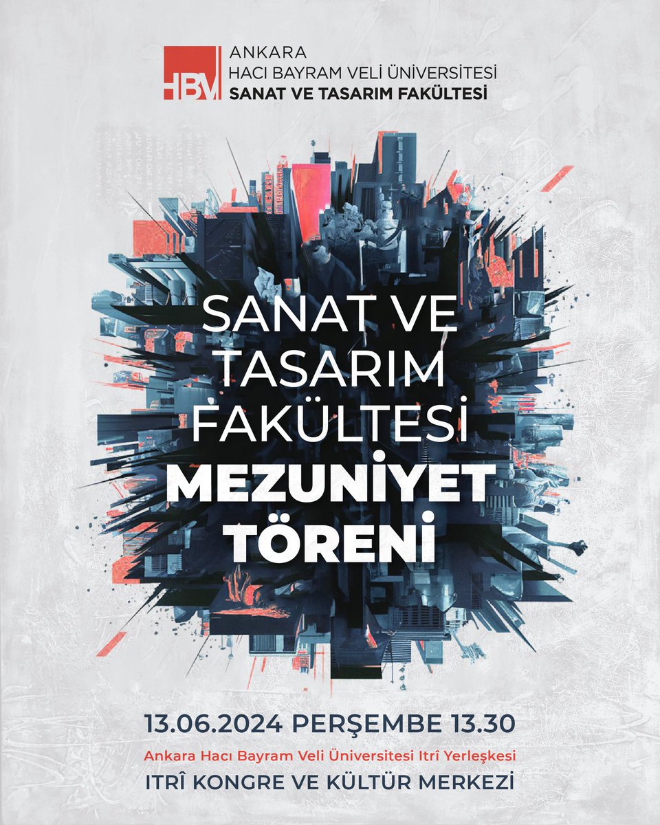hbv_stf's tweet photo. 🎓 Fakültemiz 2023-2024 Eğitim Öğretim Yılı Mezuniyet Töreni’ni onurlandırmanızı dileriz. 

📅 13 Haziran 2024 Perşembe 
🕝 13.30
📍Ankara Hacı Bayram Veli Üniversitesi Itri Kongre ve Kültür Merkezi 

#ahbv_mezunlar @hacibayramedutr https://t.co/uwUtTzND0q