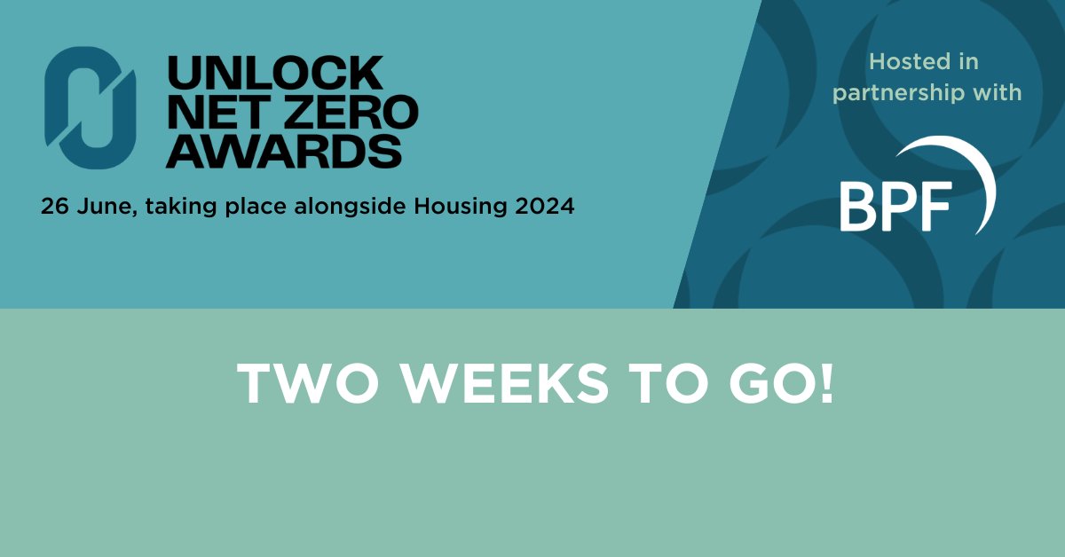 ⭐ There's just two weeks to go until the #UnlockNetZero awards ceremony! ⭐

Attending the #UNZA is highly recommended for anyone with an interest in the net zero transition across the UK built environment and housing sectors. Book your place here: ow.ly/zyPR50ROMlb