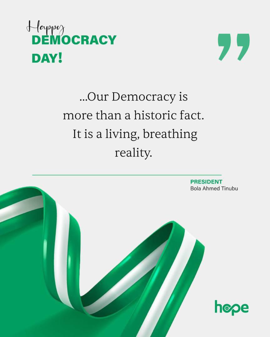 Alpha_Yom's tweet photo. Some will argue independence came too early

Some will say we should not have had the war.

Some will say democracy came too early or too late

Others will have one point or the other but #25YearsOfDemocracy is no mean feat!!!

Many have been in the fight and gone with the battles like MKO ABIOLA and wife, Kudirat, Rewane, Ehanoro, kokori, Gani Fawehinmi,  Kuti family, Chime Ubani, Kanu Ndubuisi, Ezeife, many were in the trenches that we all celebrate and still alive today like Wole Soyinka and the NADECO members @ShehuSani, @officialABAT, @DeleMomodu @kfayemi and many others like Fasoranti and Adebanjo. Too many to name with all due respect to other fighters out there from south south, south east, north central, north and every region 

A long tedious journey where many troublesome elements have shaken the foundations; some with legit grievances while others with ulterior motives open to narratives. But Nigeria remains.

We have a big journey ahead and the leaders have a big role to play in SYNERGY and cooperation. 

The flag and passports won’t sell themselves; each citizen have roles to also play. If you don’t respect yourselves and your country no one will. Every country has their flaws; even the saner climes comes with their own baggages like one with conviction here and there.

Nigeria remains and #HappyDemocracyDay

@TheHopeHQ 
#GreatnessIsComing especially if we let it