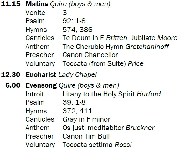 Today's choral services are sung by the Cathedral Choir and include music by <a href="/BrittenOfficial/">The Britten Pears Archive</a> #PhilipMoore and #AntonBruckner. All are welcome.
