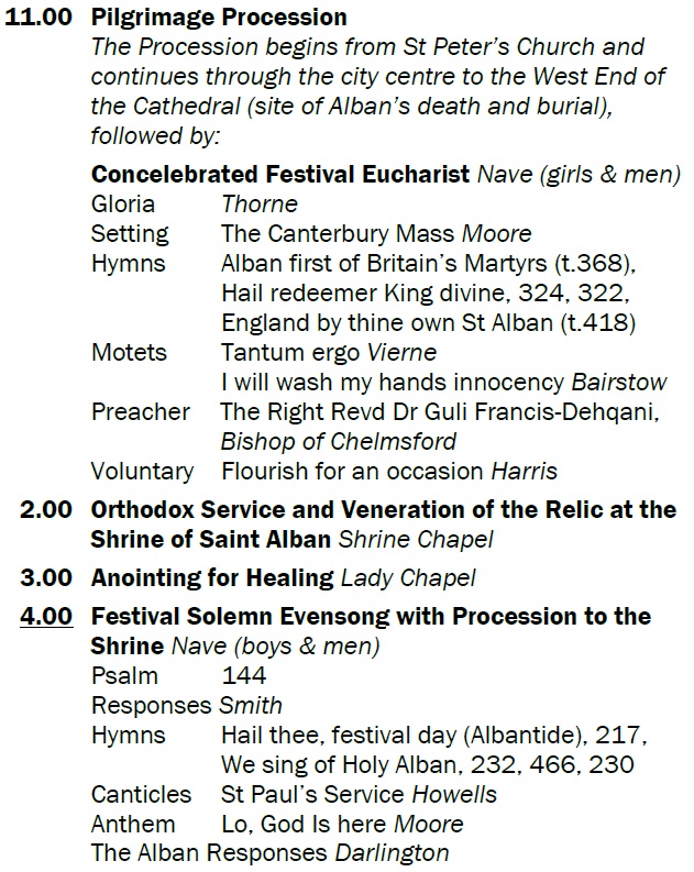 Happy St Alban's Day! Today the Cathedral Choirs sing for the Festival Pilgrimage services at 12 noon and 4pm including music by #HerbertHowells and #PhilipMoore. All are welcome.