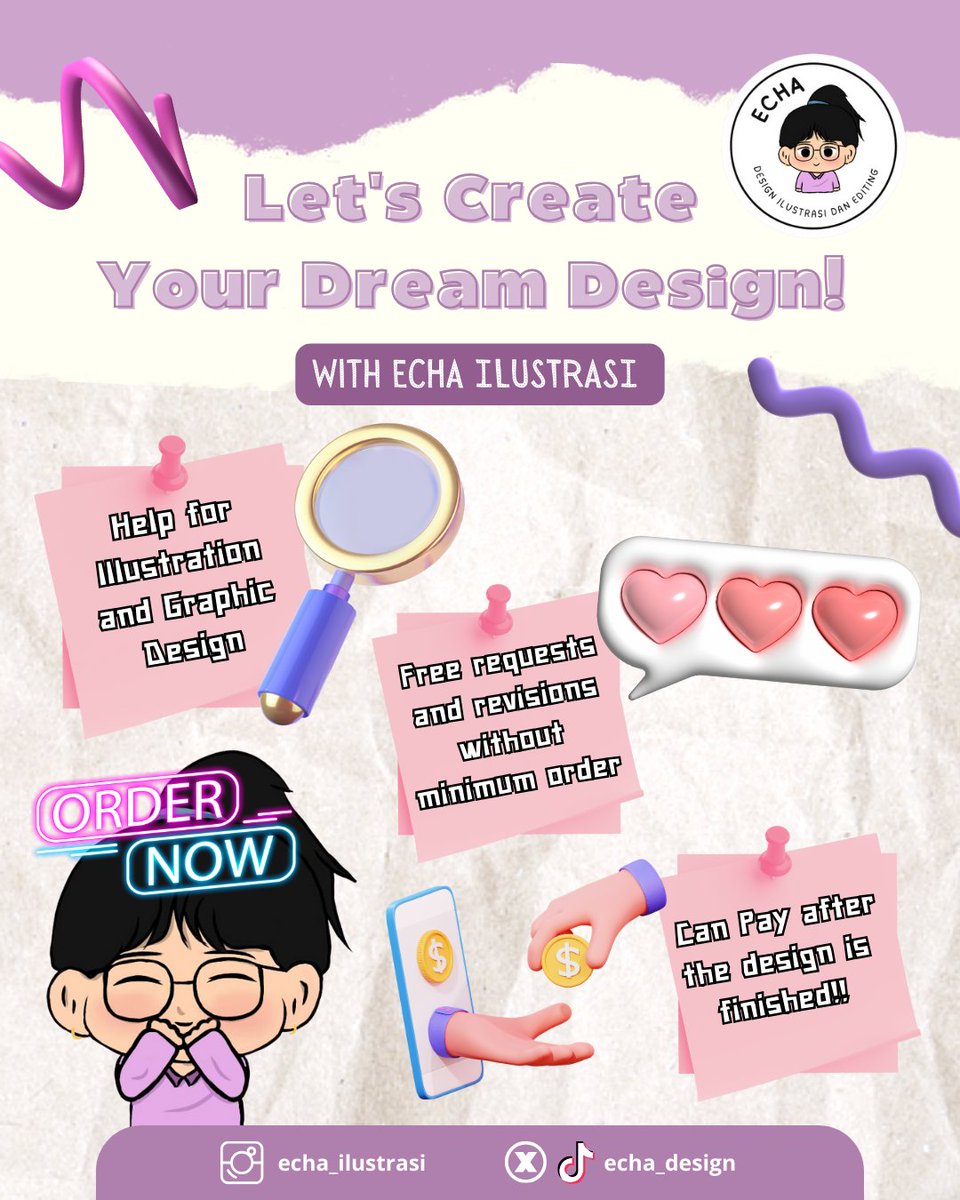 echa_design's tweet photo. Hai semuanya ✨💗 untuk yang mau order bisa langsung DM ke IG ya 🙌 IG : echa_ilustrasi, takut nya late reply kalo disini 🥺 yuk order dan wujudkan desain impianmu 💖 #opencommission #desain #ilustrasi #ilustration #design #jasadesain #zonauang #Zonajajan https://t.co/2lj2cwKXOg