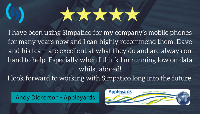 simpaticocomms's tweet photo. Thank you to Andy from @appleyardshull for this amazing 5-star review! 😁 #5star #telecomms #businessmobiles https://t.co/CfyicRr3xF