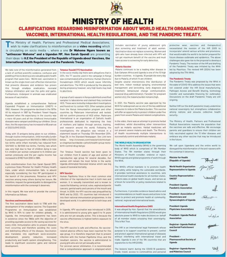 Dear people of good will. The Govt of Uganda through MoH is mandated to improve the health of its citizens. Successes have been documented in the UDHS 2022. Let's reject Antivaxers with their deliberate distortions of scientific facts. Trust MoH for better health