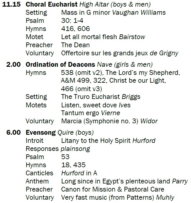 Today's 11.15am and 6pm services are sung by the Cathedral Choir and include music by #RalphVaughanWilliams and #CHHParry. The Cathedral Girls Choir and Lay Clerks sing for the 2pm ordinations service. All are welcome.