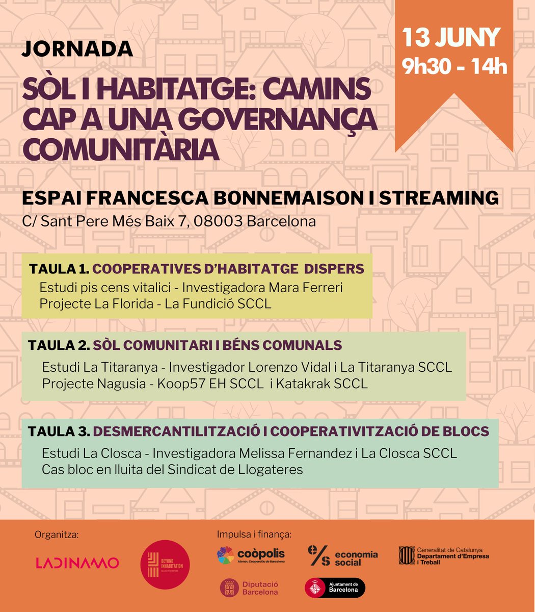 La Dinamo Fundació (@ladinamo_) on Twitter photo 🎓DEMÀ us esperem a la jornada acadèmica per presentar 3⃣estudis sobre mecanismes de recuperació de sòl privat🧱de les investigadores <a href="/mara_ferreri/">Mara Ferreri @maraferreri.bsky.social</a> <a href="/buenaventura_v/">Lorenzo Vidal</a> <a href="/femimeli/">femimeli</a>
📍Presencial bcn.coop/agenda/sol-i-h…
👩💻Streaming youtube.com/live/jZ6N3mtYi… 🎓DEMÀ us esperem a la jornada acadèmica per presentar 3⃣estudis sobre mecanismes de recuperació de sòl privat🧱de les investigadores <a href="/mara_ferreri/">Mara Ferreri @maraferreri.bsky.social</a> <a href="/buenaventura_v/">Lorenzo Vidal</a> <a href="/femimeli/">femimeli</a>
📍Presencial bcn.coop/agenda/sol-i-h…
👩💻Streaming youtube.com/live/jZ6N3mtYi…