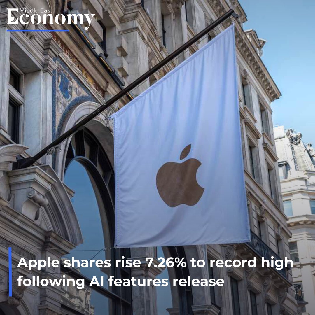 Economy_ME's tweet photo. Apple shares surged by 7.26 percent to $207.15, a new record high, at closing on Tuesday following the tech giant’s announcement of its new AI strategy. Read more https://t.co/sL7E2nv8vO
#Apple #MarketShares #AI https://t.co/9vSrTDnTd5